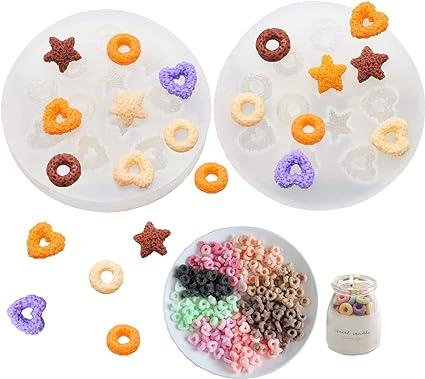 2 pcs Silicone Cereal Candle Molds Star Heart Wax Rings Lucky Charms Candle Molds (Pack of 2)