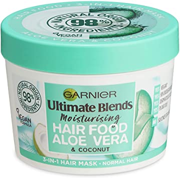 Garnier Hair Mask for Normal Hair | Aloe Hair Food by Garnier Ultimate Blends, 3-in-1: Conditioner, Hair Mask, Leave-in Hair Conditioner | 98 Percent Natural Origin | 390 ml