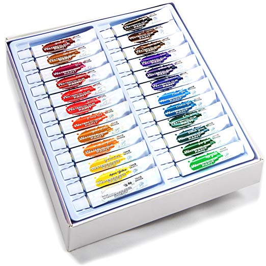 Daveliou Watercolours Paint Set – 12ml x 24 Watercolour Paint Tubes – Vivid Colours Non Toxic Water Colour Sets