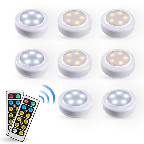 Eicaus Wireless Warm/Cool Bi-Color Under Cabinet Lighting 8 Pack, Led Puck Lights with Remote Control for Counter Kitchen Closet, Battery Powered, Auto Off Timer, Tap On/Off, Stick on Anywhere
