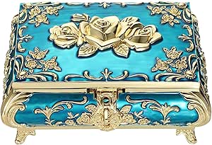 Hipiwe Metal Decorative Jewelry Box Vintage Treasure Chest Case Ornate Trinket Organizer Earrings Necklace Bracelet Storage Box Ring Holder Keepsake Box for Women Girls