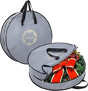 BALEINE 2 Pack Wreath Storage Container, Christmas Wreath Storage Bag with Reinforced Handle for Holiday Xmas (Grey, 24"X8")