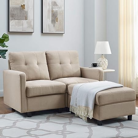 DAZONE Modular Sectional Sofa, Assemble 3 Piece Sectional Couches for Living Room Furniture, Left & Right Arm Chair Loveseat Reversible Sectional Couches with Ottoman for Small Spaces Light Gray