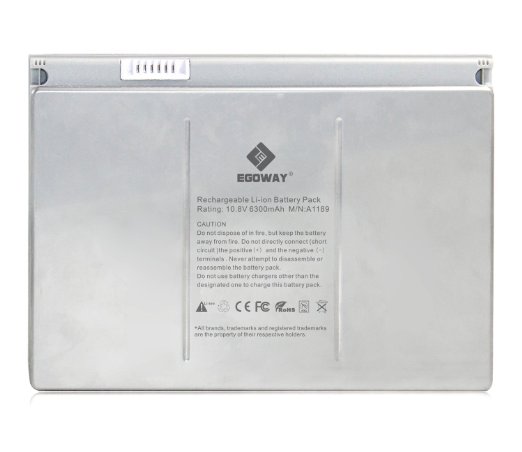 Egoway New Laptop Battery for Apple A1189 A1151 A1212 A1229 A1261 Macbook Pro 17 Aluminum Body as Original Not Plastic - 18 Months Warranty Li-Polymer 108V 6300mAh