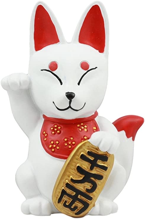 Japanese Religious Charm Maneki Kitsune Fox Collectible Figurine Inari Supernatural Wisdom