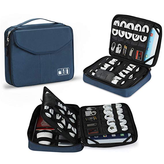 Electronic Organizer, Jelly Comb Travel Organizer Bag Electronic Accessory Cases Cable Organizer Bag Double Layer for USB Cables, Charger, Power Bank, Phone, E-book Kindle, iPad or Tablet(up to 9.7’’)