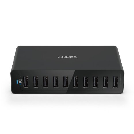 Most Compact 10-Port USB Charger Anker PowerPort 10 60W 10-Port Charging Station Wall Charger for iPhone 6  6 Plus iPad Air 2  mini 3 Galaxy S6  S6 Edge Other Apple and Android Devices and More Black