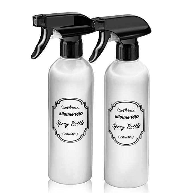 Kiloline Empty PET Plastic Spray Bottles (2-Pack) Refillable 17oz.Black Trigger Sprayer w/ Mist/Stream/Off Settings Leakage-proof|Container for Water/Cleaning Products/Essential Oils/Vinegar|Reusable