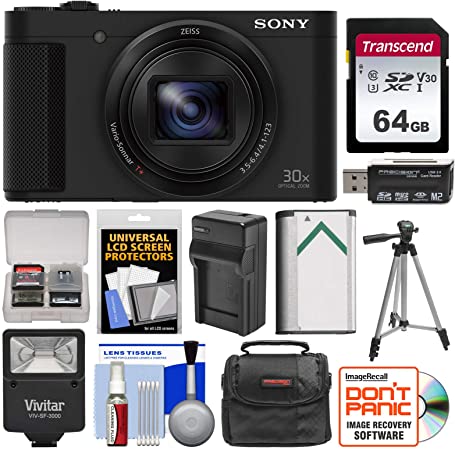 Sony Cyber-Shot DSC-HX80 Wi-Fi Digital Camera with 64GB Card   Case   Flash   Battery & Charger   Tripod   Kit