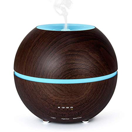 Essential Oil Diffuser, MIU COLOR 300ml Ultrasonic Aromatherapy Cool Mist Humidifier, 4Timer Settings, 2 Misting Modes, 7 Color LED Light and Waterless Auto Shut-off, Dark Wood Grain