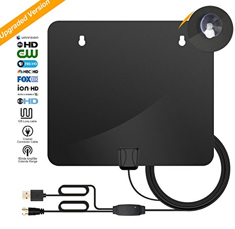 TV Antenna For Digital TV Indoor, HDTV Antenna, 50-85 Miles Digital Antenna, 10Ft Coax Cable With Detachable Amplifier, Indoor TV Antenna Black Upgrated Version For More Stable Reception