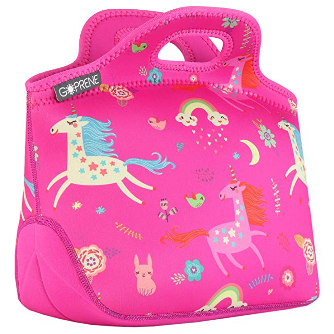 GOPRENE Unicorn Lunch Bag For Girls - Fits a Kids Lunch Box, Insulated Neoprene, Pink, Bento Fits Easily, For Your Daughter, Child, or Toddler