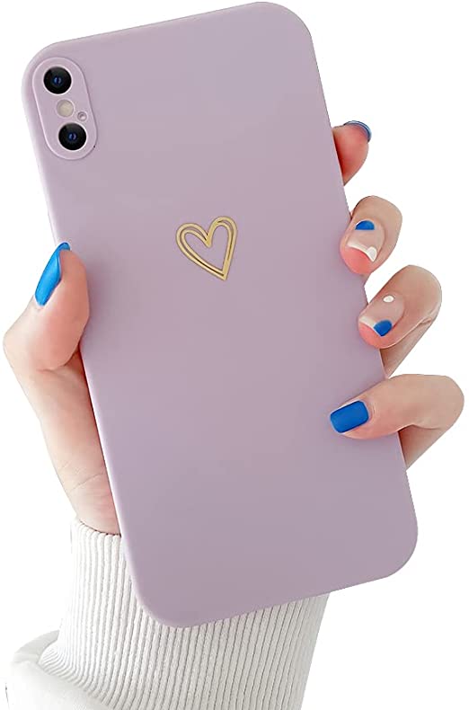 Ownest Compatible with iPhone X Case,iPhone Xs Case for Soft Liquid Silicone Gold Heart Pattern Slim Protective Shockproof Case for Women Girls for iPhone X/XS Case-Purple