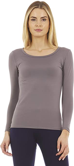 Thermajane Women's Ultra Soft Scoop Neck Thermal Underwear Shirt Long Johns Top with Fleece Lined