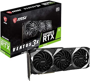 MSI GeForce RTX 3070 Ventus 3X OC Gaming Graphics Card - RTX 3070, Support Bracket Included, TORX Fan 3.0, 8GB GDDR6, 256 bit, PCI Express Gen 4, DisplayPort v1.4a, HDMI, Zero Frozr, 1440p Resolution