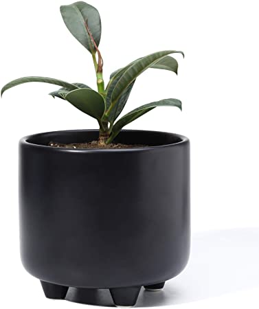 POTEY 051702 Plant Pot with Drainage Hole - 5.3 Inch Glazed Ceramic Modern Planters Indoor Bonsai Container for Plants Flower Aloe(Matte Black, Plants Not Included)