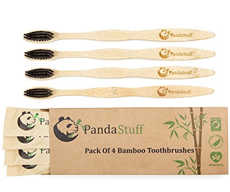 Panda Stuff Bamboo Toothbrush Eco-Friendly - Soft Bristles – For Healthy And White Teeth - Pack Of 4 – Organic And Biodegradable