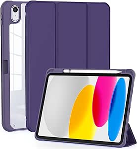 OKP for New iPad 10th Generation Case 2022, ipad 10.9 inch Case with Trifold Stand, Auto Wake/Sleep, ipad 10 gen Protective Cover with Slim Lightweight Clear PC Back Shell for Women Men, Deep Purple