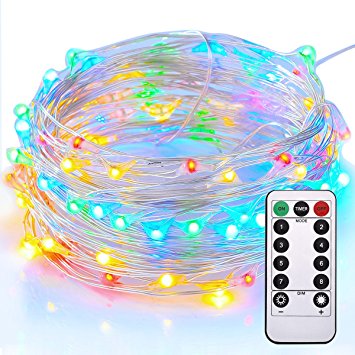 String Lights, Sanniu Colorful Battery String Lights Waterproof Design 33ft 100 LED,String Lights Battery with Remote Control 8 Modes Multi-Color