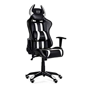 Diablo X-One Horn Gaming Office Chair tilt Function Adjustable armrests Lumbar Cushions Leatherette Color Selection (Black/White), 51 x 75 x 129 cm