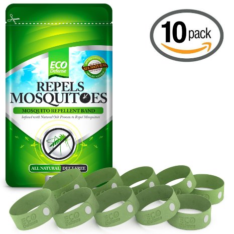 Eco Defense Mosquito Repellent Bracelet - 10 Pack - All Natural - Repel Mosquitoes & Bugs Guaranteed - Great for Kids & Adults - Natural Oils Work Fast Without Spray & DEET-FREE - Keep Mosquitoes Off