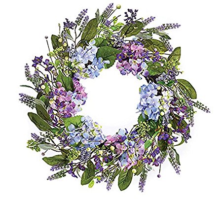 Burton and Burton Lavender Hydrangra Silk and Flower Wreath 21 Inch