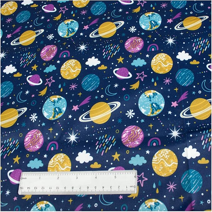 Polyurethane Laminate (PUL) Pre-Cut Fabric by The Meter. Waterproof and Breathable. Perfect for Cloth Diapers and Similar Projects. 2 Meter, Planets and Stars