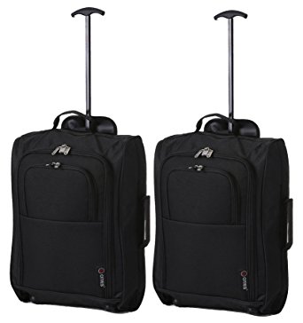 5 Cities The Valencia Collection Hand Luggage 42 Liters, Plain Black Set of 2