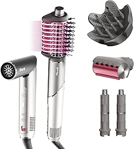 Shark FlexFusion Hair Dryer with Fusion Hair Brush, Diffuser, Ceramic Air Styler with Auto-Wrap Hair Curlers, Ceramic Plates, Cosmic Blush HD642