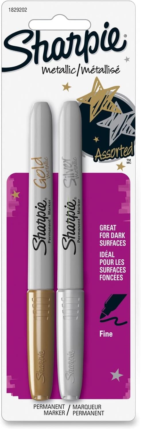 Sharpie 1829202 Sharpie Metallic Markers, Fine Pt, 2 Color/PK, Gold/Silver