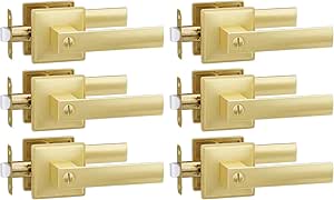 goldenwarm 6 Pack Privacy Lever Door Handles Gold, Zinc-Alloy Heavy Duty Solid Brushed Gold Interior Door Handles, Interior Door Levers Brushed Brass, Contemporary Gold Bedroom Door Handles