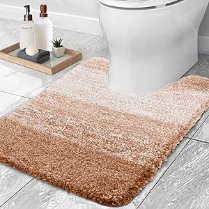 OLANLY Luxury Toilet Rugs U-Shaped 20x20, Extra Soft and Absorbent Microfiber Bathroom Rugs, Non-Slip Plush Shaggy Toilet Bath Mat, Machine Wash Dry, Contour Bath Rugs for Toilet Base, Beige