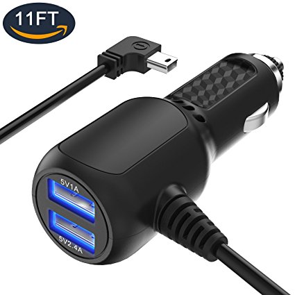 Garmin Nuvi Car Charger, APPHOME NEW 2 USB Ports 12V/36V Car Vehicle Power Charger Adapter Built-in Mini USB Cord Cable for Garmin GPS Nuvi 57LM C255 2539LMT 2597LMT Dashcam