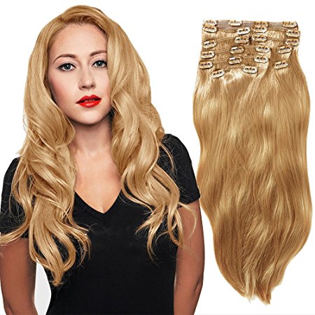 Clip In Sets 10pcs Clip In Human Hair Extensions #27 Honey Blonde Remy Human Hair Straight For Full Head 24inch 220g Weight