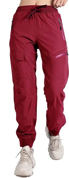 Singbring Women's Athletic Hiking Cargo Joggers Pants Outdoor Workout Lightweight Quick Dry UPF 50 Zipper Pockets