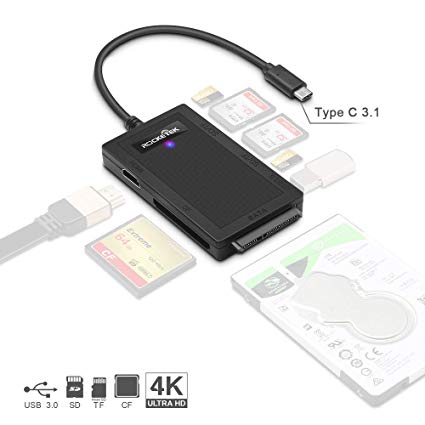 Rocketek USB C to SATA Adapter & USB 3.0 Converter Adapter with 4K HDMI-8 in 1 USB C Docking Station Build-in USB 3.0 CF SD Micro SD Card Reader & USB C to USB 3.0 Hub-for 5 Devices Simultaneously