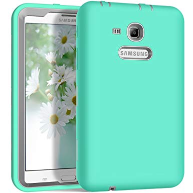 Samsung Galaxy Tab E Lite 7.0 Case, Galaxy Tab 3 Lite 7.0 Case, Hocase Shockproof Silicone Rubber Hard Shell Case w/Raised Edges Screen Protection for SM-T110/SM-T111/SM-T113/SM-T116 - Teal/Grey