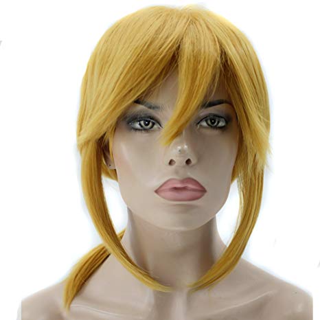 Anogol Hair Cap Short Golden Wig for Cosplay Halloween Costume Wigs