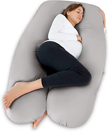 Meiz Pregnancy Pillow, Cooling Silky Pregnancy Pillows for Sleeping, Maternity Body Pillow for Pregnant Woman with Cooling Silk Jersey Cover, Light Grey