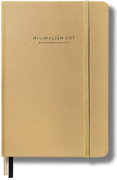 Minimalism Art, Premium Edition Notebook Journal, Classic 5 x 8.3 inches, Dotted Grid Page, Hard Cover, 124 Numbered Pages, Gusseted Pocket, Ribbon Bookmark, Ink-Proof Paper 120gsm (Gold)