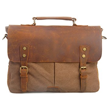 Estarer Mens/Womens Vintage Leather Canvas Laptop Messenger Bag Brown