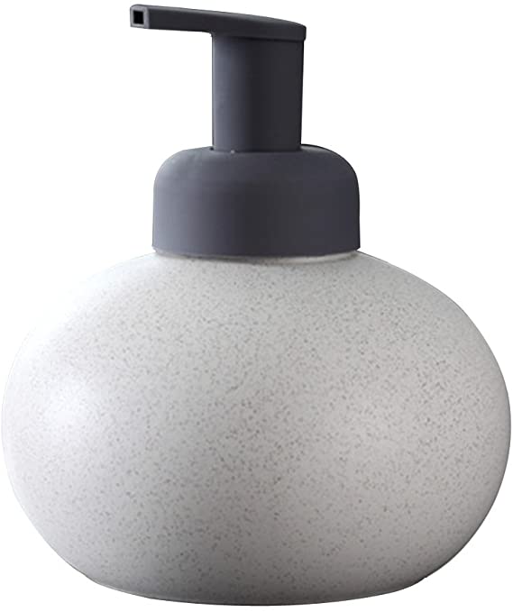 Layboo Ceramics Spherical Foaming Soap Dispensers Pump-Bottles for Kitchen, Bathroom Countertop and Vanities 600 ml(20.49 oz) (Rice White)