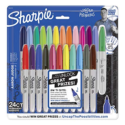 Sharpie Permanent Markers, Fine Point, Aaron Judge Special Edition, Assorted Colors, 24 Count