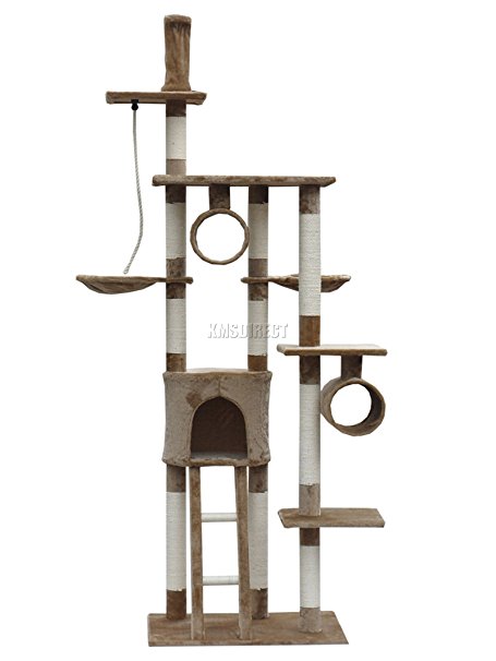 FoxHunter Deluxe Multi Level Cat Scratcher Cat Tree Activity Centre Scratching Post Activity Toys D006 Brown Faux Fur 50cm x 70cm x 230cm - 260cm Height Adjustable