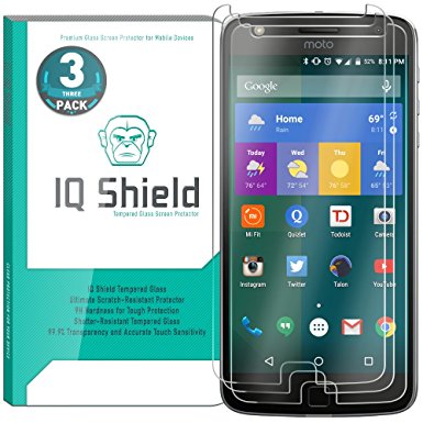 Moto Z Play Screen Protector (3-Pack), IQ Shield Tempered Ballistic Glass Screen Protector for Moto Z Play (Z Play Droid) 99.9% Transparent HD and Shatter-Proof Shield