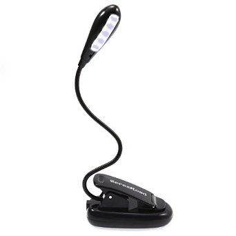 Book Light SeresRoad Extra-Bright Rechargeable 4 LED Reading Lamp Portable Music Stand 2 Brightness Modes and Adjustable Neck Clip On for Night Bed Study with AC Adaptor and USB Cable