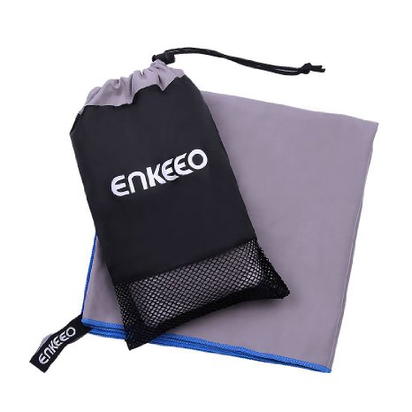 Enkeeo Microfiber Travel Towel Quick Dry Camping Towel Ultra Compact Sports Towel (S/M/L Sizes) with Hanging Snap Loop, Mesh Bag for Camping Gym Beach Swimming Backpacking Exercise Travel Hiking