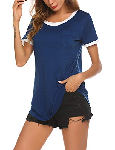 Qearal Womens Summer Basic Short Sleeve Tops Casual Loose T-Shirts with Pocket