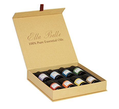 Ella Belle - Top 8 - 100% Pure Essential Oils - Top Eight - Includes Tea Tree, Eucalyptus, Lavender, Grapefruit, Rosemary, Lemongrass, Orange & Peppermint Essential Oil Gift Set Contains Eight 10mL Bottles of Massage Essential Oils & Aromatherapy Oils for DIY Skin Care, Natural Remedies & More