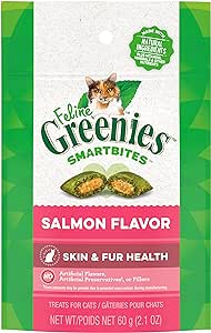 FELINE GREENIES SMARTBITES Healthy Skin and Fur Cat Treats Salmon Flavor 2.1 oz.